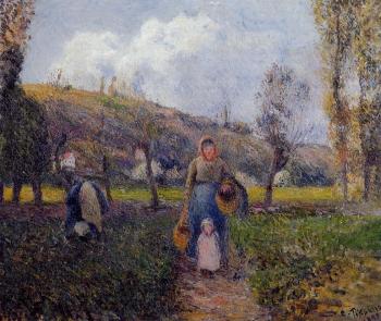Camille Pissarro : Peasant Woman and Child Harvesting the Fields, Pontoise